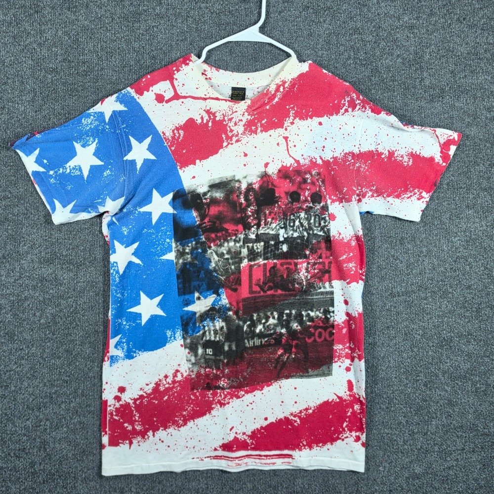 VTG 90s Center Star Shirt Mens One‎ Size Soccer All Over Print American Flag USA